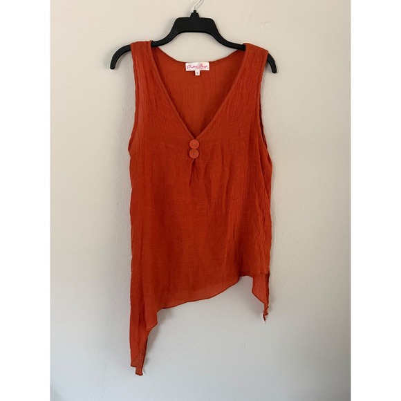 Pretty Angel Tops - Pretty Angel Burnt Orange Linen Blend Asymmetrical Y2K Tank Top Small
